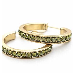 Heidi Daus Green Crystal Gold Tone Hoop Earrings